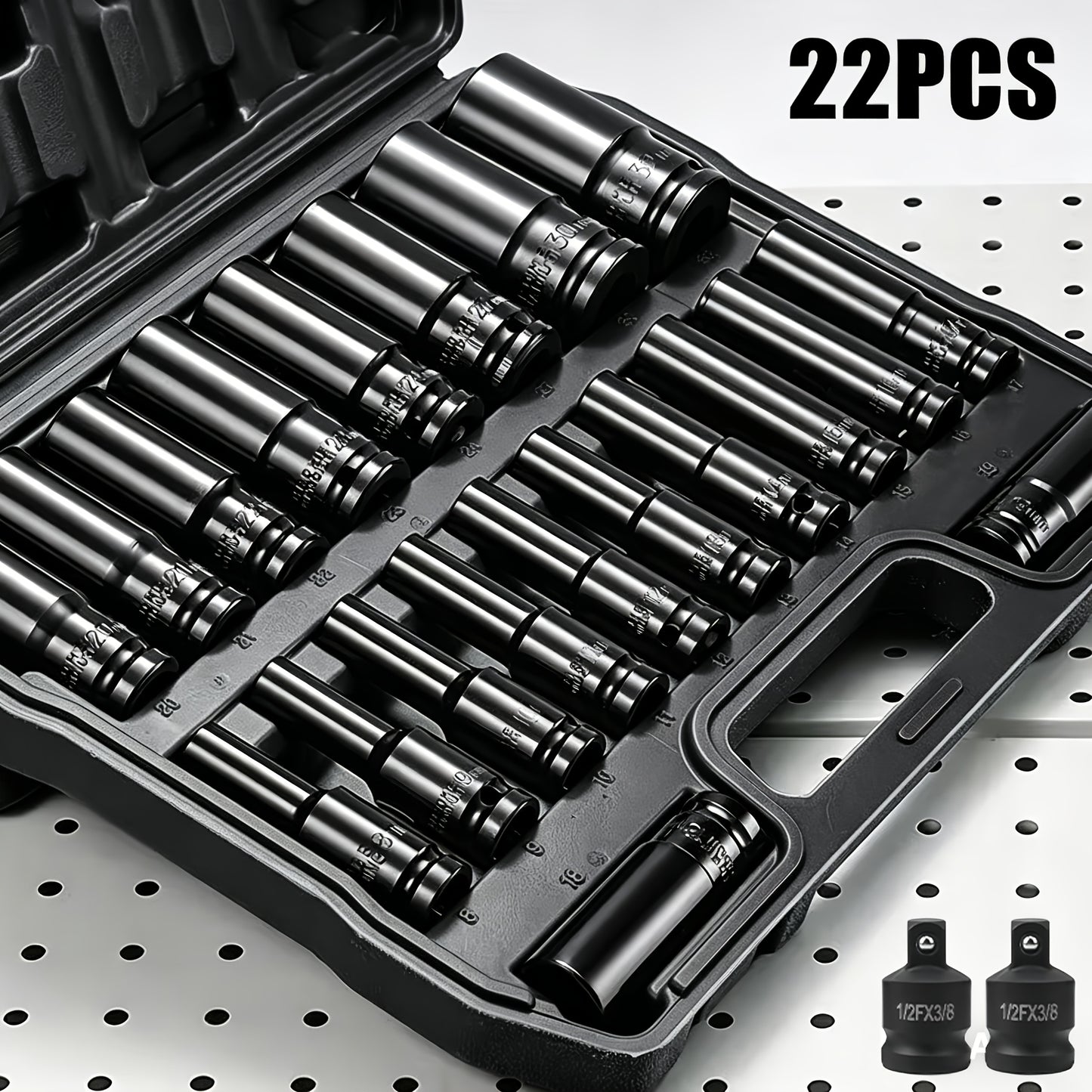 22pcs Set Of 1/2-inch Deep Hole Impact Socket Wrench Adapter Hand Tools Socket Set - Carbon Steel Automotive Repair Tools - 8-32mm.