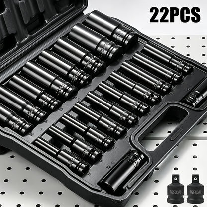 22pcs Set Of 1/2-inch Deep Hole Impact Socket Wrench Adapter Hand Tools Socket Set - Carbon Steel Automotive Repair Tools - 8-32mm.