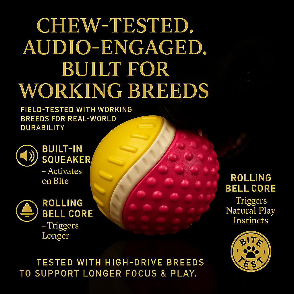 OPT AUS Premium TPR Power Ball – Indestructible Squeaky Dog Toy Ball with Bell Sound, 3.25" / 8.3cm Durable Bouncy Chew Ball for Small & Medium Dogs, Teeth Cleaning & Interactive Play