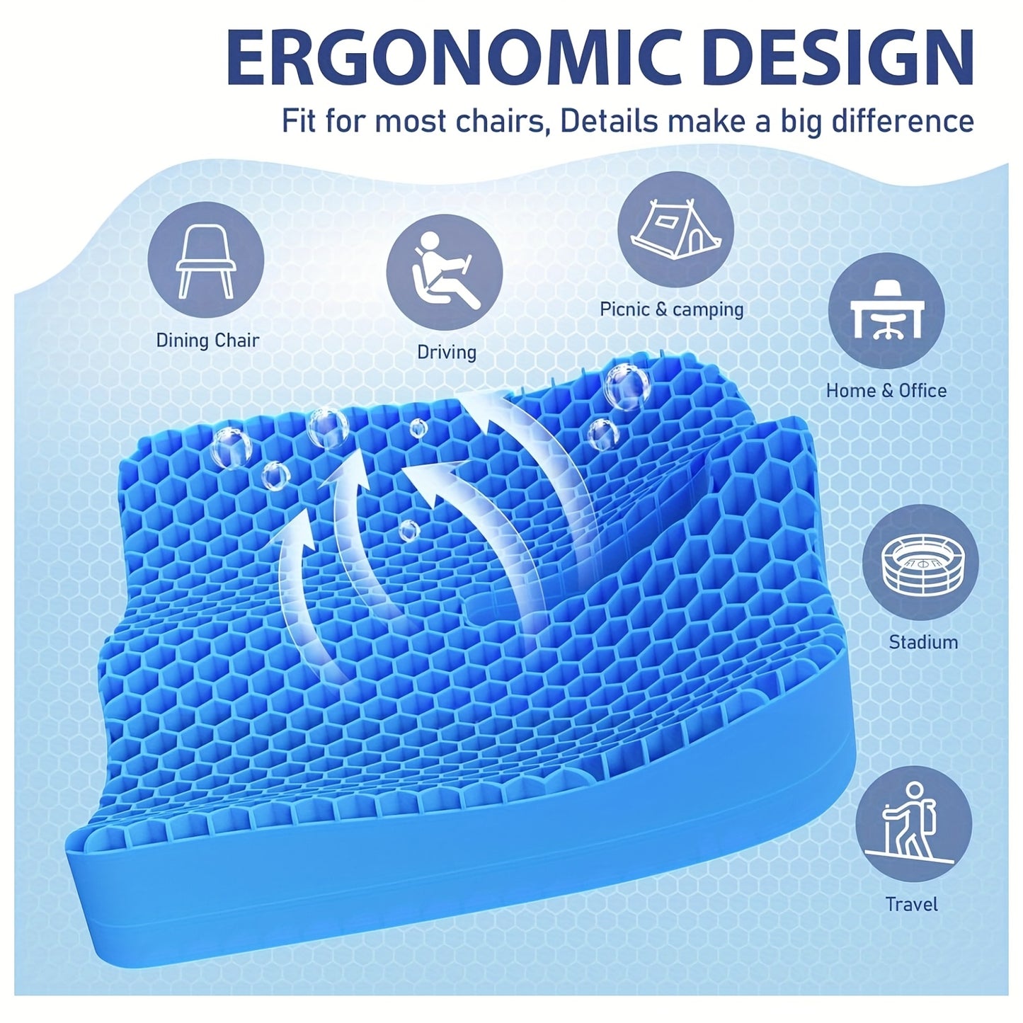 BENAZCAP Soft Gel Seat Cushion - Double Thick Ergonomic Honeycomb Design for Pressure Relief & Coccyx (Chewing gum) Stress, Machine Washable Black Cushion for Office, Car, Chair, Long Sitting Comfort, Cushions for Sitting, Office Comfort, Double Thick Cus