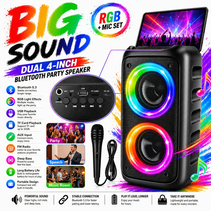 Portable Wireless Karaoke PA Speaker With RGB Lights, TF Card, USB-C & FM Radio, Powerful Outdoor Bass, Perfect For Camping, Home Parties & Autumn Gifts