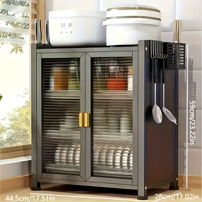 Kitchen Storage Cabinet, Multifunctional Storage Cabinet with Complete Accessories, Carbon Steel Rust Proof Surface, Sturdy Structure, Durable Material, Essential for Home Chefs, Suitable for Storing Kitchen Bottles, Utensils, Bowls, And Plates