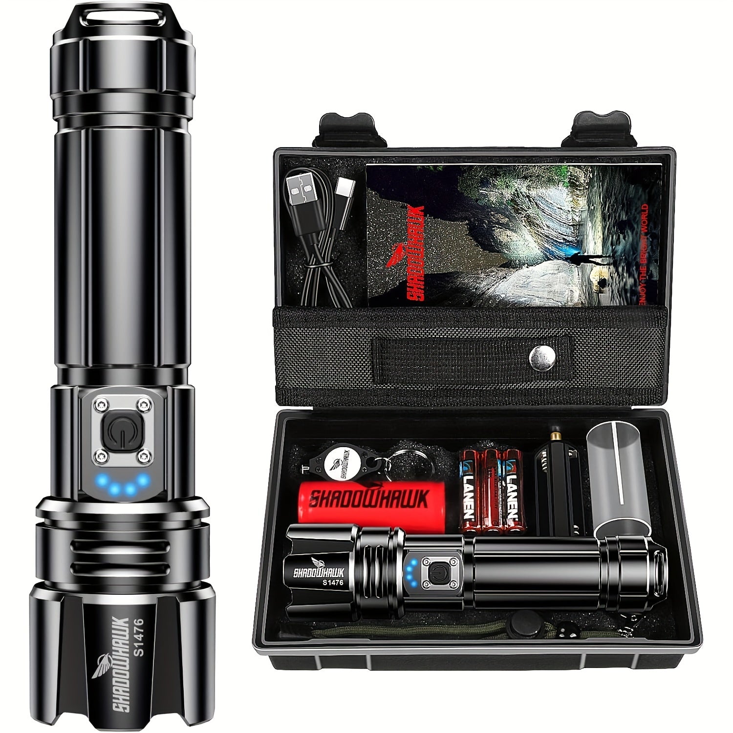 LED Torch Rechargeable Flashlight with High Lumens, Shadowhawk XHP70.2 Super Bright Torch, High Powered Torches, Powerful Handheld Tactical Flashlight for Emergency Camping Hiking Gift