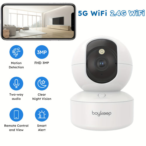 Black Friday 1pc BoyKeep 5g/2.4ghz WiFi Smart Camera, 2K High-definition Indoor Safety Monitor, Special Safety Camera for Babies And Pets, 360° Panoramic Surveillance Video, Night Vision, Two-way Calls, Memory Card And Cloud Storage, K30(Wired)