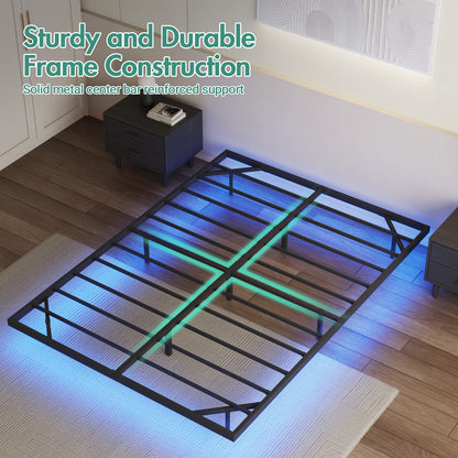 Ufurniture Floating Bed Frame Double/Queen Size with LED Light, Metal Platform Queen Bed, No Box Spring Needed, Easy to Assemble