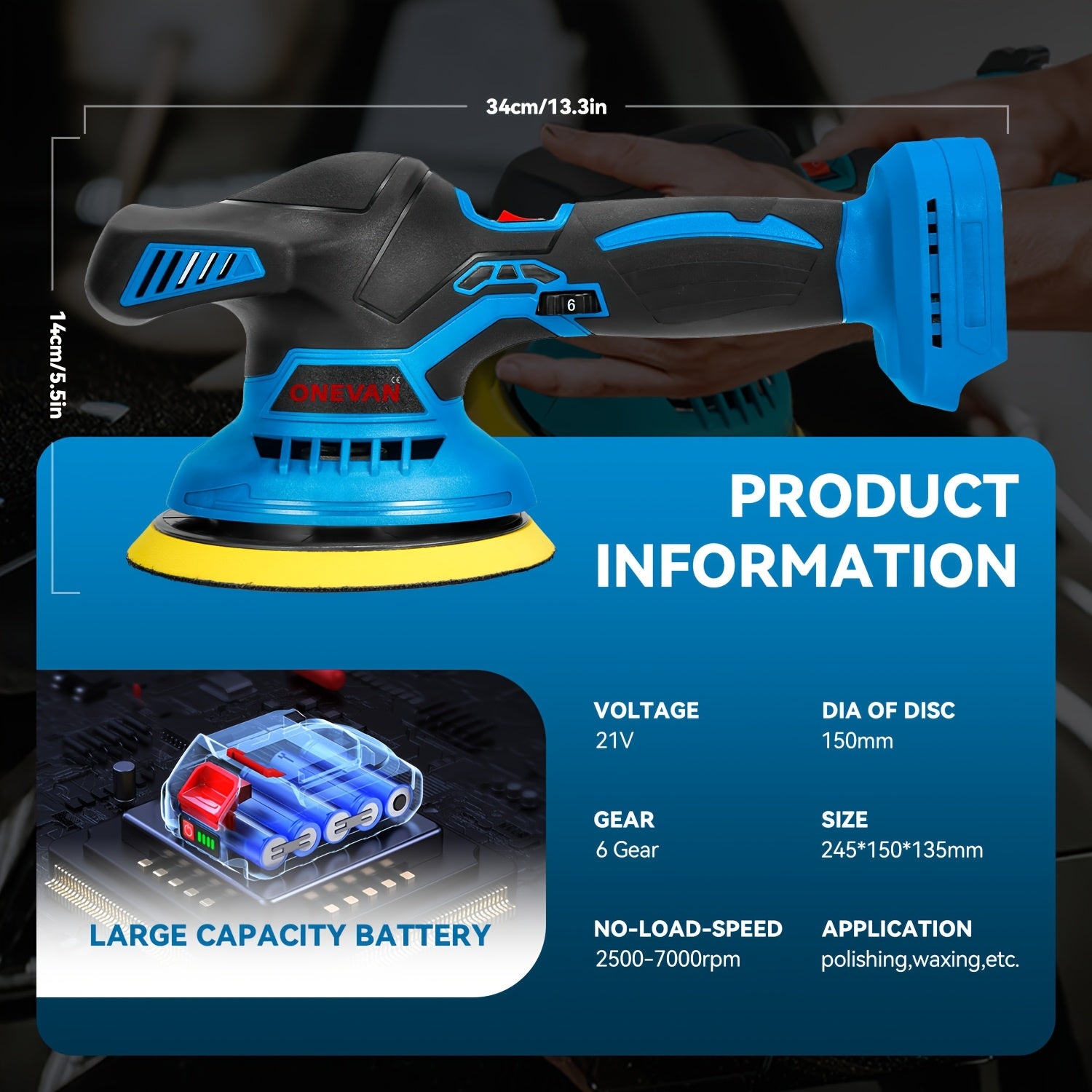 Cordless Electric Polisher, 6 Speeds, with Polishing And Waxing Functions, Suitable for Car Paint Polishing And Repair And Household Cleaning And Maintenance, Gift