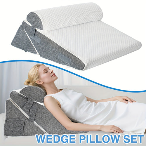 Wedge Pillow Headboard, 3pcs Bed Wedge Pillows Set for After Surgery, Adjustable Pillow Wedge for Acid RefluX & Snoring Relief, Sleeping, Back Pillow for Bed Sitting Up, Perfect for Couples Or Healthconscious Users, White/Grey Machine-Washable Cover