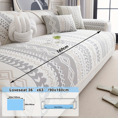 1pc Boho Chic Geometric Sofa Cover - Soft, Breathable, Non-Slip, Scratch-Resistant Couch Protector In Blue & White Patterns - Perfect for 1-4 Seat Sofas, Pet-Friendly, Machine Washable, Petfriendly Cover