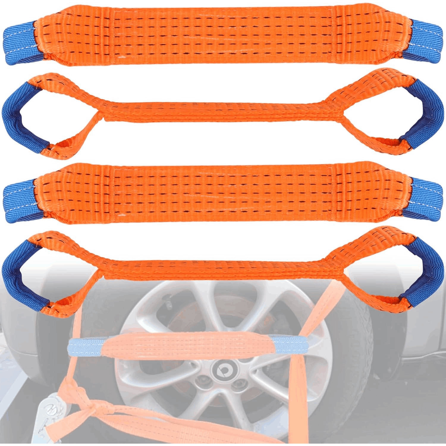 4pcs Heavy-Duty Vehicle Tie Down Straps, Vehicle Transport Tie-Down Straps - Universal - 4pcs - 50mm Width - Abrasion-Resistant - Non-Slip - Reusable Linen Ratchet Straps with Secure Tie-Off Hooks - Reusable Load Suitable for Cars, Trailer, and Roof Rack,