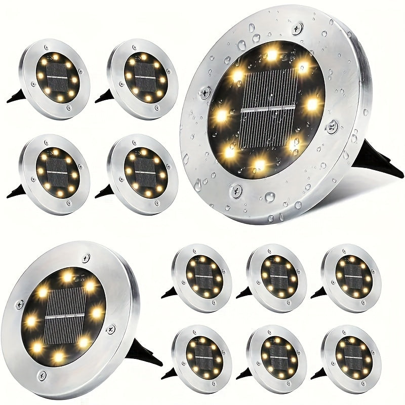 5/10/15pcs Pack Outdoor 8-LED Landscape with Stainless Steel, Solar Buried Suitable for Garden, Lawn, Pathway,, Driveway, Walkway, Install Outdoor (No)
