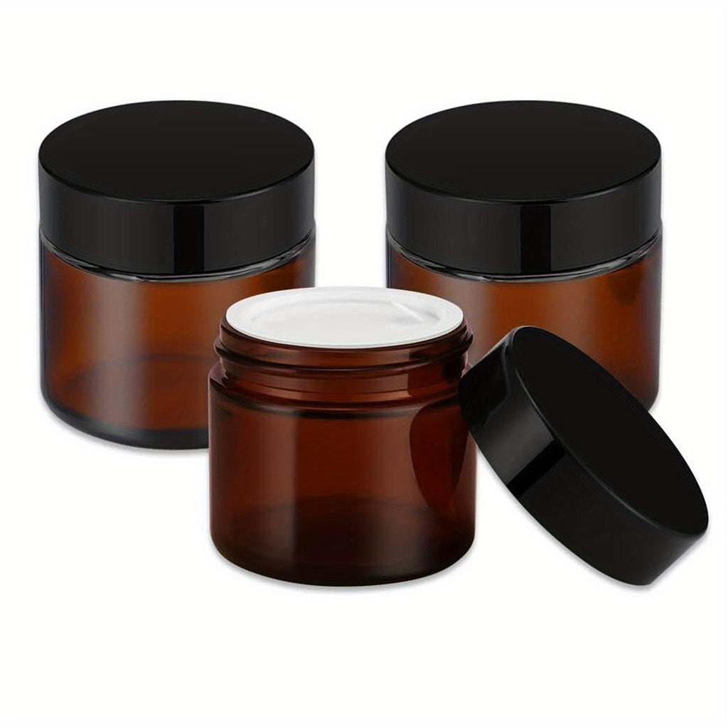 20pcs 50g Amber Glass Cosmetic Jars with Black Lids - Refillable Travel-Sized Containers for Lotion, Face Cream, Lip Balm & Salve | Light-Protecting Round Vials, Leak-Proof Twist Lids, Clear Glass for Easy Identification, Cosmetic Glass Jars