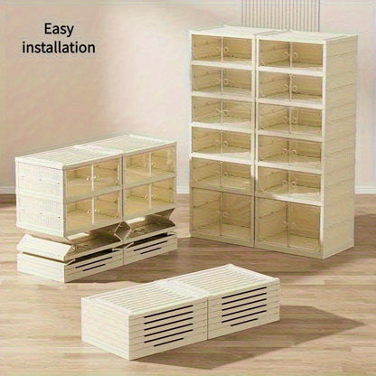 9- Layer Foldable And Easy to Install Double Row Magnetic Dust- Proof Shoe Box - Multifunctional, No Installation, One Pull, Use Shoe Storage Cabinet, Multi- Layer Transparent Shoe Rack_ 44* 35* 170. 5cm