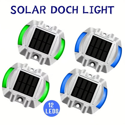 2/4/8pcs Solar Deck Lights | 12LED Driveway Lights, Solar Powered Dock Light, Outdoor IP68 Road Markers for Step, Sidewalk, Stair, Boat, Garden, Ground Pathway, Yard - Aluminum Material, Semi Flush Mount