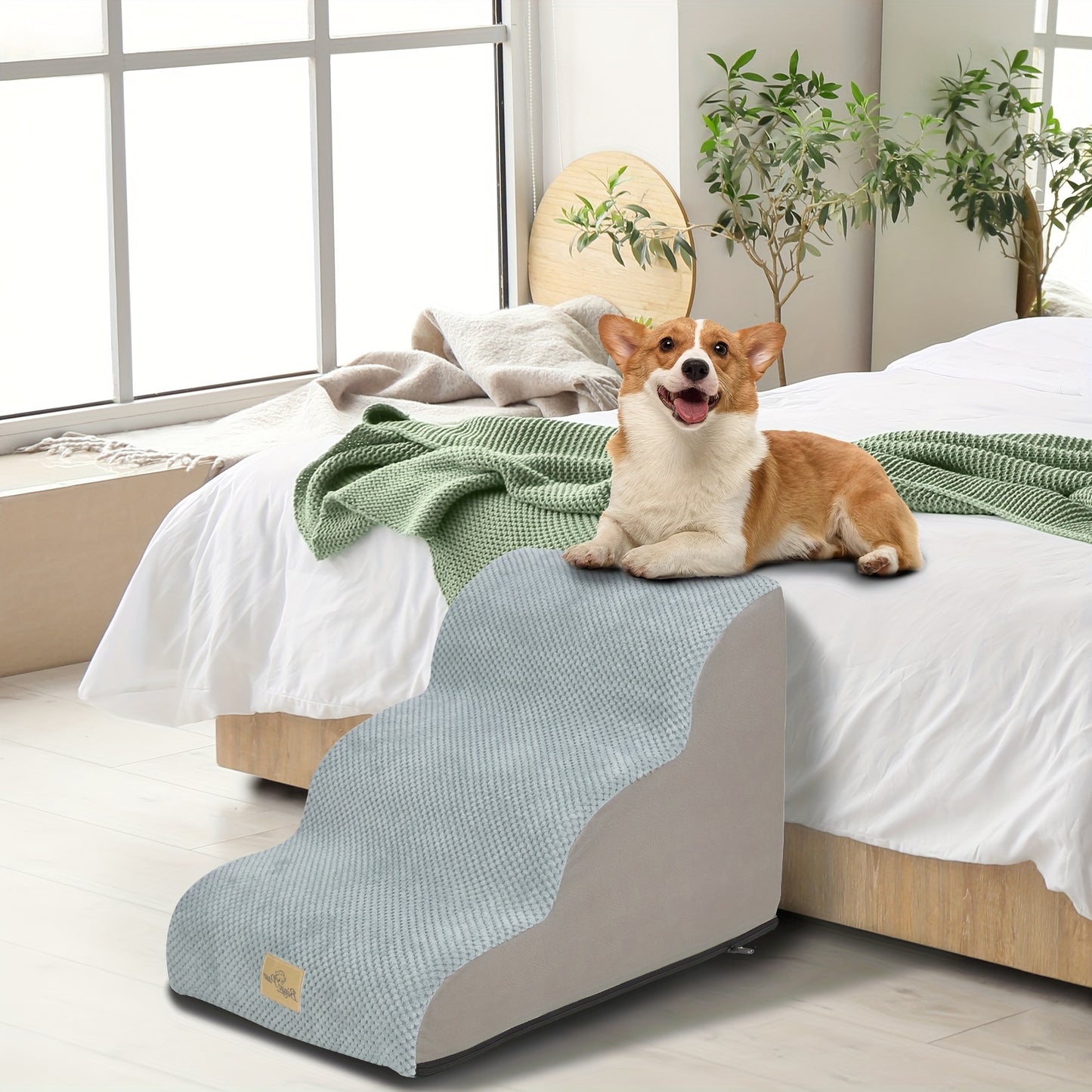 1pc Dog Stairs and Ramp: 3-5 Step Dog Memory Foam Ramp Stairs for High Beds and Couch, Non-Slip Pet Ramp Stairs for Small Dogs and Senior Dogs, Joint-Friendly Support Design, Dog Christmas Gift
