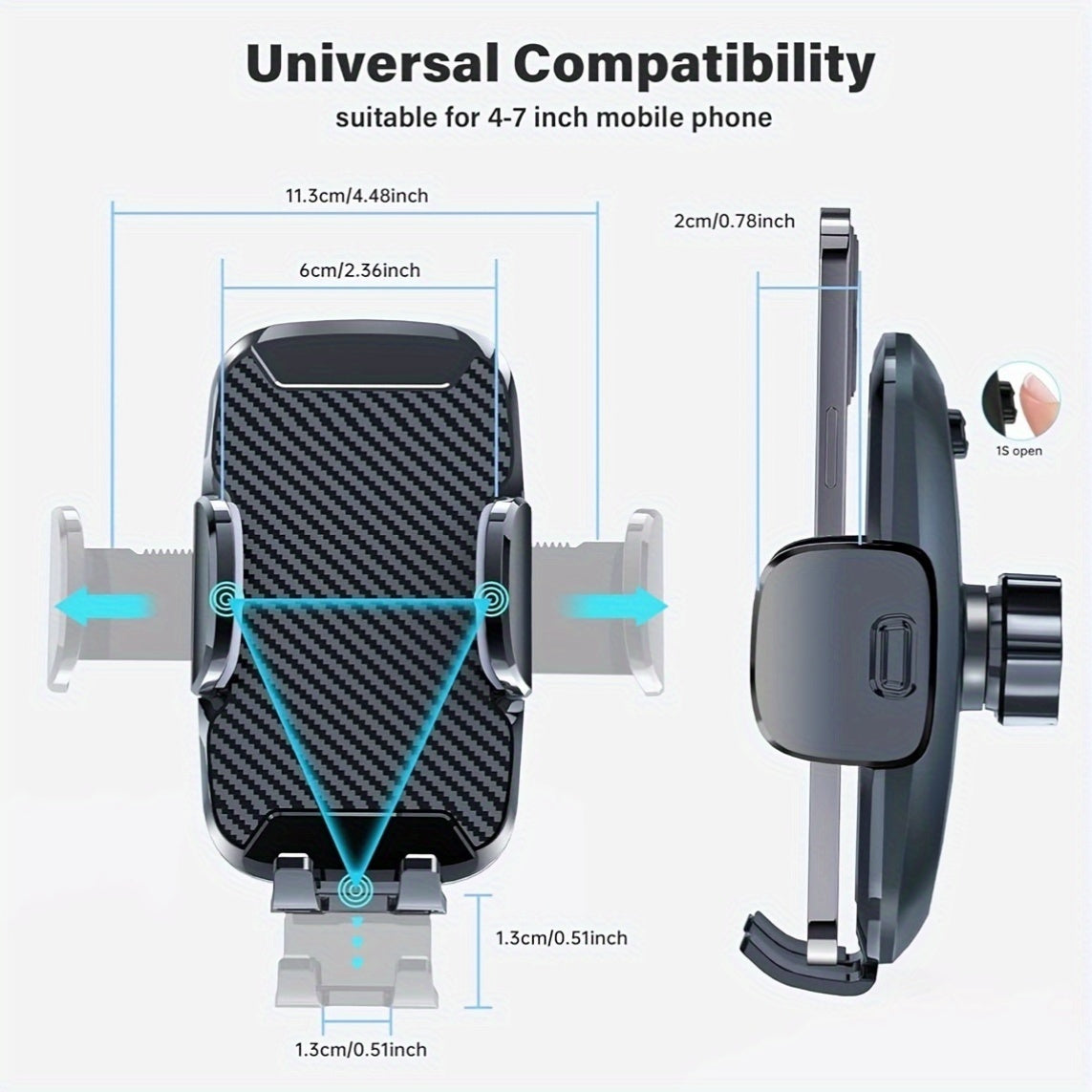 Universal Car Phone Mount, Hands-Free Holder for Dashboard, 360° Rotatable Expandable Mobile Holder