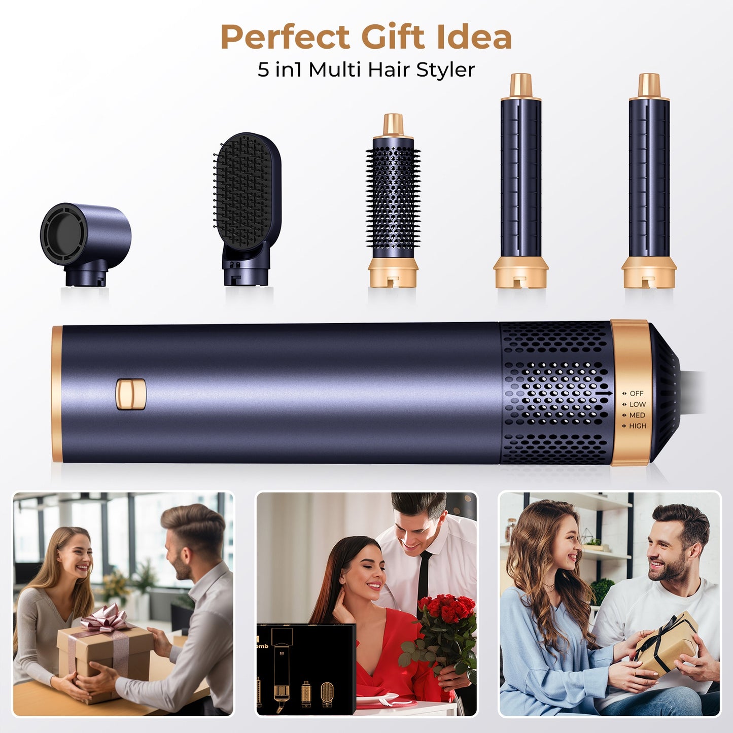 UKLISS 5 in 1 Hair Styler Hot Air Brush Detachable Hair Hot Brush Air Curler Air Curling Wrap Styler Upgrade Hot Air Brush Curling Iron Brush Hair Styling Tools for Curling Straightening, Hair Straightening Tool, Valentine'S Day Gift, New Year Gifts