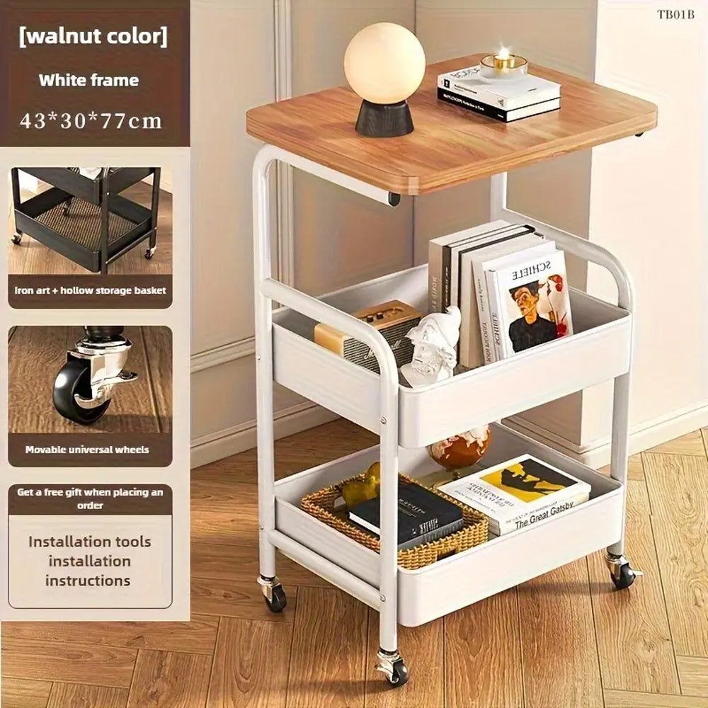 3-Tier Rolling Cart With Tabletop Versatile Organizer For Snacks, Books, And More Perfect For Home Or Office Use Office Storage Cart | Modern Storage Cart | Durable Metal Frame Kitchen Storage Island