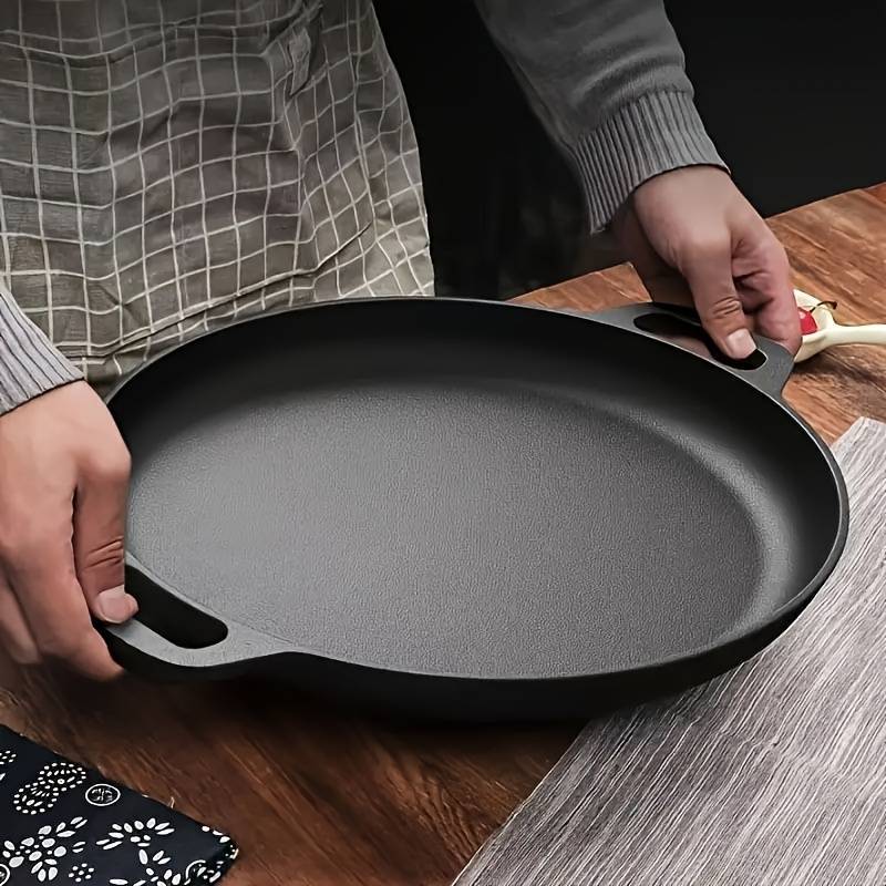Multi-Function Cast Iron Griddle Skillet - Non-Stick Pan For Pizza, BBQ, Pancakes - Compatible with All Stovetops, Double-Handled Flat Skillet Ideal for Home Kitchen and Outdoor Cooking