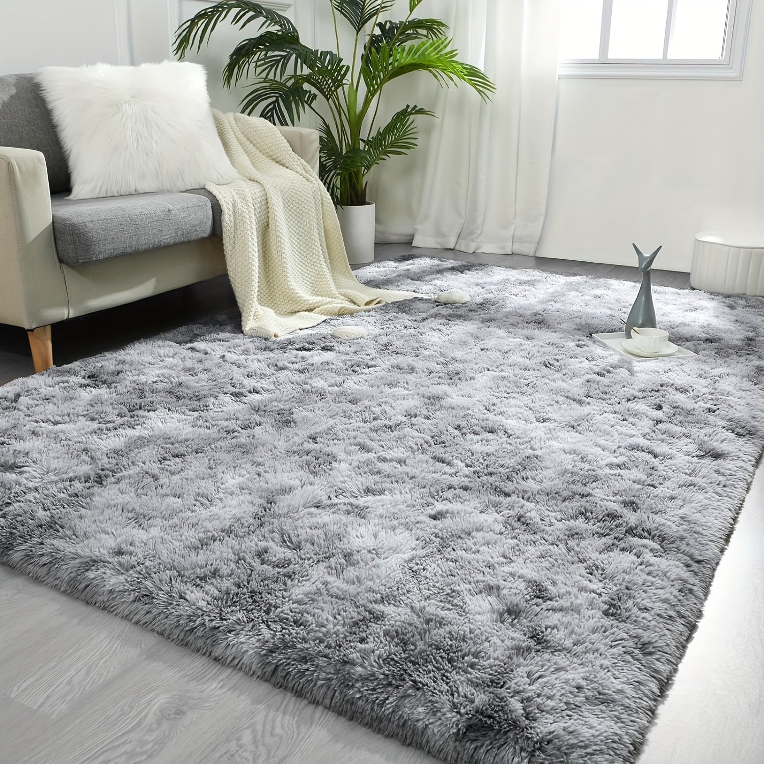 One Fluffy Area Rug Designed for The Bedroom, Featuring a Soft And Fuzzy Shaggy Texture, Suitable for Any Room, with a Non-Slip Base, Available in Light Grey, Dark Grey, Khaki, And Blue