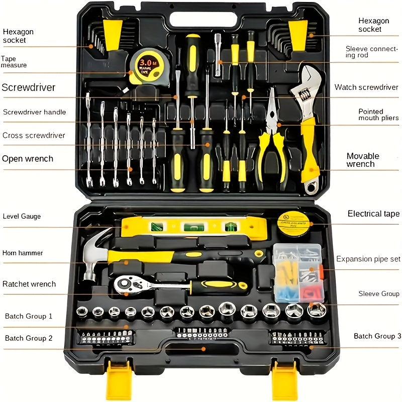 108pcs Home Tool Set, Multifunctional Hand Tool Kit, Durable Carbon Steel, with Hex Keys, Screwdriver Bits, Wrenches, Measuring Tape, for DIY, Household & Auto Maintenance, Essential Gift Set