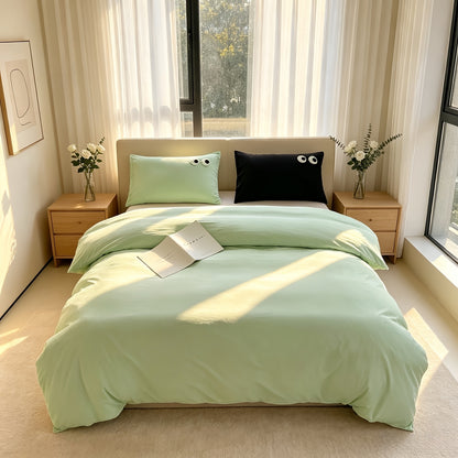 3pcs Quilt Duvet Cover - Super Smooth Comfortable & Soft Duvet Cover Bedding Set- Perfect For Home Hotel Sleepers Quality Bedding, Bedroom/ Room Decoration, (1 *Quilt Cover + 2*Pillowcases) Single/Queen/Queen/King Size, Pillowcase Eyes Embroidery