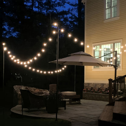 4 Pack 3.35 meter Heavy Duty Metal String Light Poles Adjustable Outdoor Lighting Stand For Patio, Backyard, Garden, Party & Wedding Rustproof & Sturdy With Hooks (Light String Not Included)