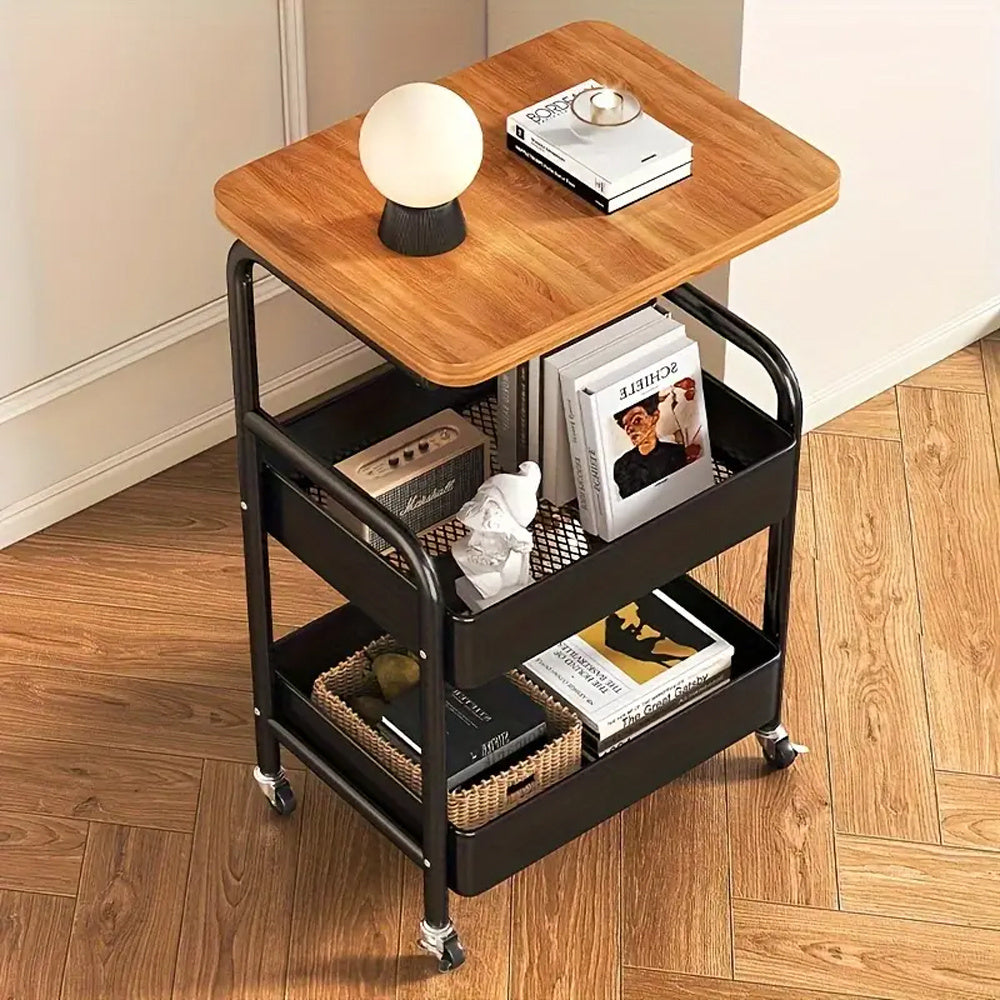 3-Tier Rolling Cart With Tabletop Versatile Organizer For Snacks, Books, And More Perfect For Home Or Office Use Office Storage Cart | Modern Storage Cart | Durable Metal Frame Kitchen Storage Island