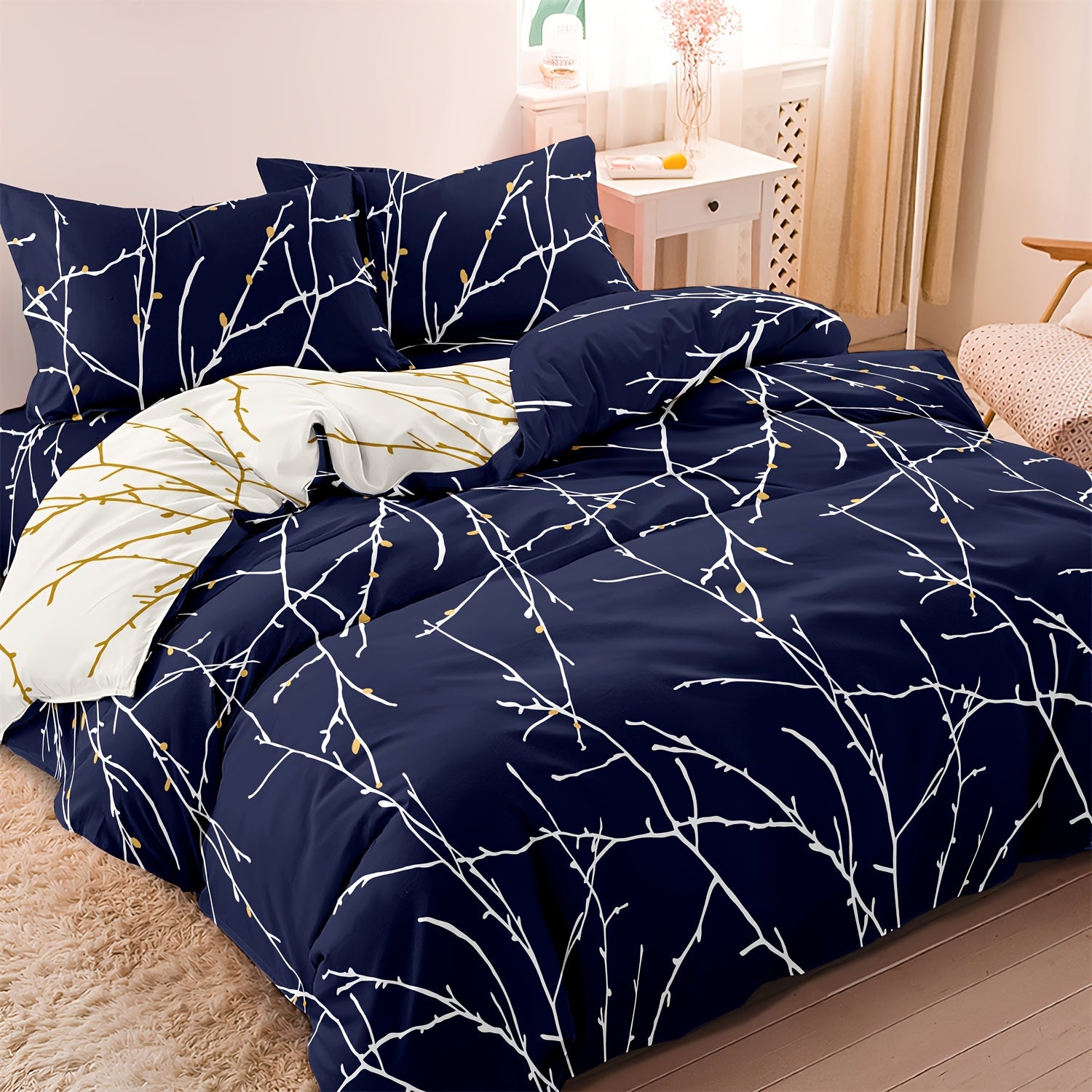 Double-Sided Plant Print Duvet Cover Set – 3-Piece Bedroom Bedding – additional product view 14