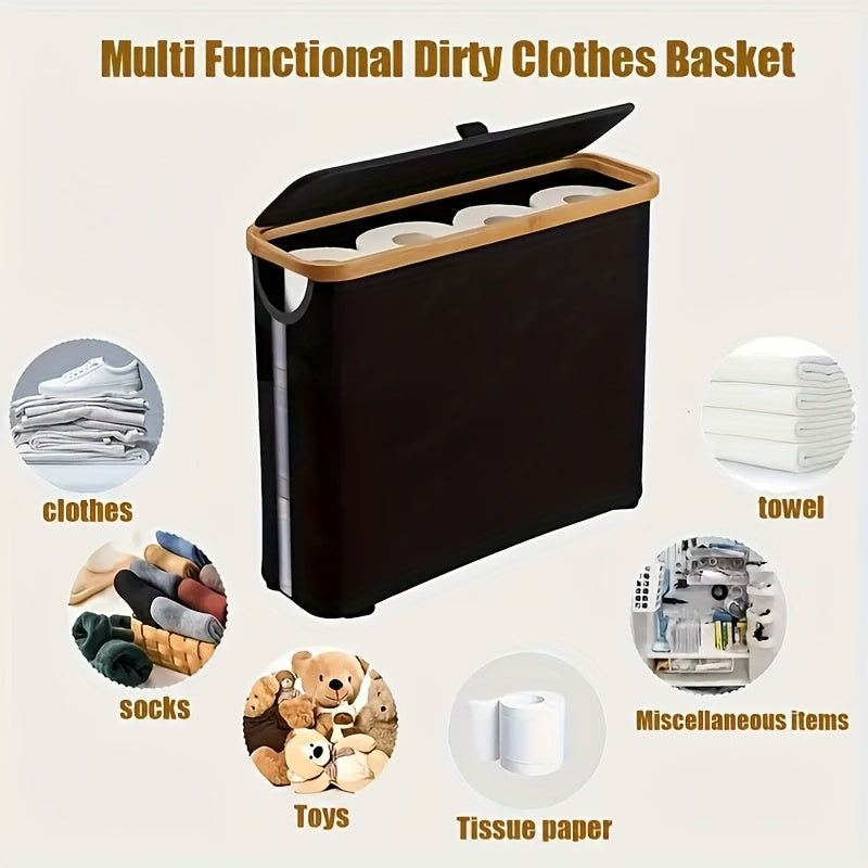 Toilet Paper Storage Basket, Papers Container with Bamboo Lid, Medium Toilets Holder for Up to 12 Rolls, Toilet Paper Storage Cabinet for Bathroom, Multi-Functional Collapsible Storage Basket, Toilet Paper Storage Containers
