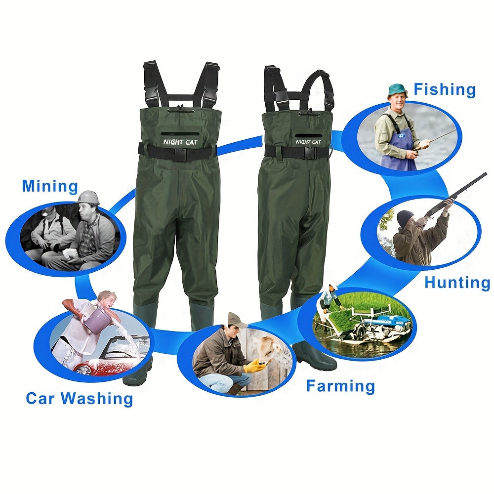 Night Cat Unisex Wading Pants Stockings Chest Waders with Boot Leg Straps Breathable And Lightweight for Fishing, Hunting, Farms Etc., Size 6-12.5