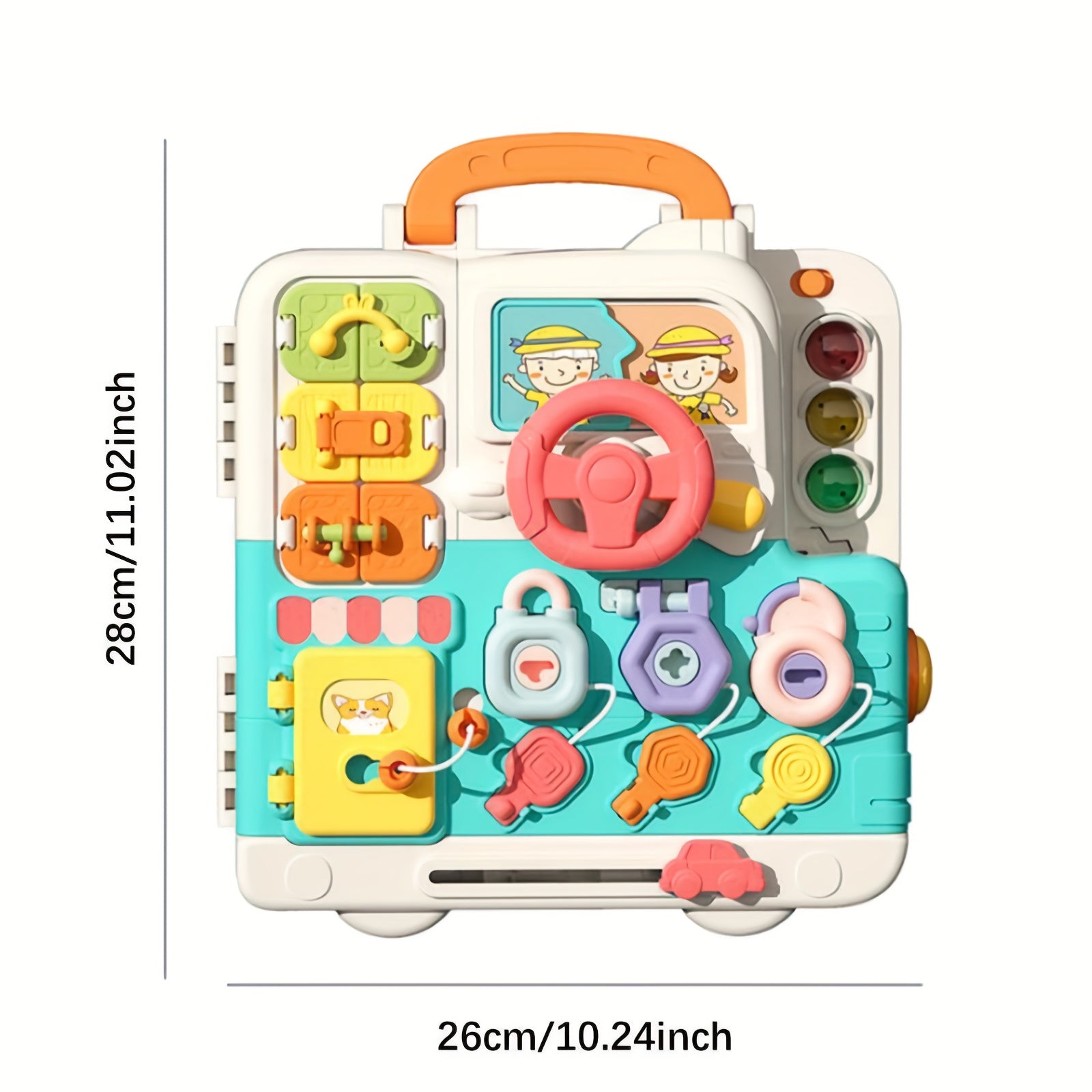 Engaging Busy Board Activity Set Featuring a Steering Wheel, Travel Recognition Activities, Dressing Scene Play, and a Cute Bear Busy Board for Enhanced Learning and Development. Perfect for Toddlers and Young Children
