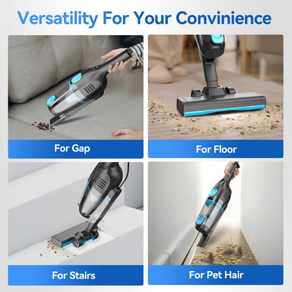 Corded/Cordless Stick Vacuum Cleaner Powerful Suction, Lightweight Upright Handheld Vacuum with Anti-Tangle Brush And LED Headlight for Pet Hair, Carpet, Hardwood Floor And Tile Cleaning, 2-In-1 Home Vacuum for Car, Living Room, Bedroom, Office