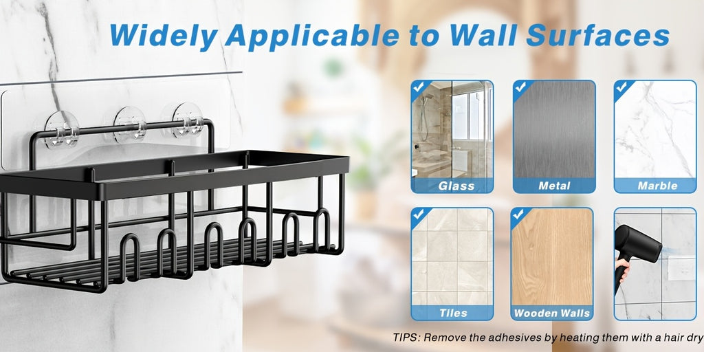 Adhesive Shower Caddy, 5-Pack Rustproof Stainless Steel Bath Organizers with Large Capacity, No-Drill Shelves for Bathroom Storage & Home Decor
