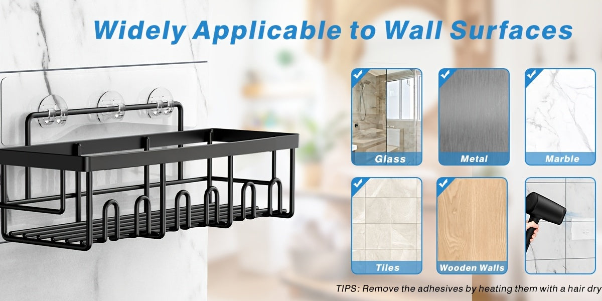 Adhesive Shower Caddy, 5-Pack Rustproof Stainless Steel Bath Organizers with Large Capacity, No-Drill Shelves for Bathroom Storage & Home Decor