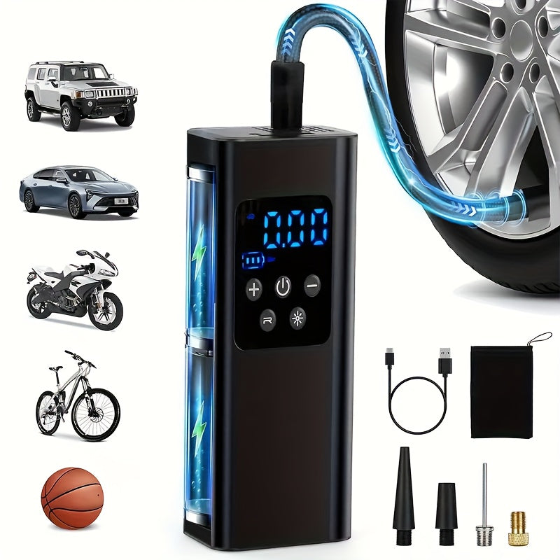 6000mAh Portable Air Compressor Tire Inflator with LCD Display, 11.1V Battery, 4 Inflation Modes & Power Bank for Cars, Motorcycles, Bikes, And Balls - Rechargeable, Lightweight, And Versatile Air Pump, Air Pump for Car Tires