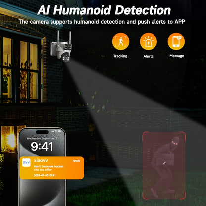 8MP Dual Vision Solar WiFi Security Camera, PIR Detection, 10x Digital Zoom, Two-Way Audio, Full Color Night Vision, Motion Tracking, Alarm Push