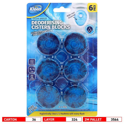 12 pk x 40g Toilet Cistern Blocks, Blue Ocean Scent Freshener Tablets, Powerful Rim and Bowl Cleaning, Long-Lasting Fragrance, Prevents Limescale, and Effectively Fights Odours