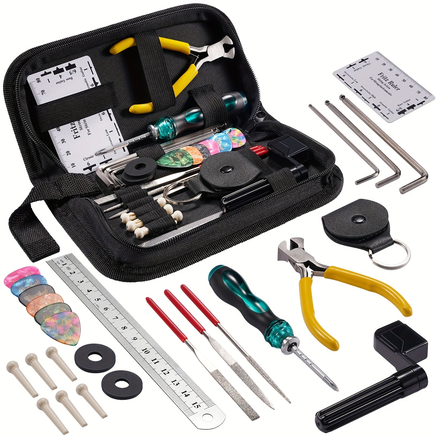 31pcs Guitar Tool Kit, POGOLAB Guitar Repair Kit, Luthier Tools, Guitar Winder, Guitar Setup Kit for Guitar Ukulele Bass Mandolin Banjo