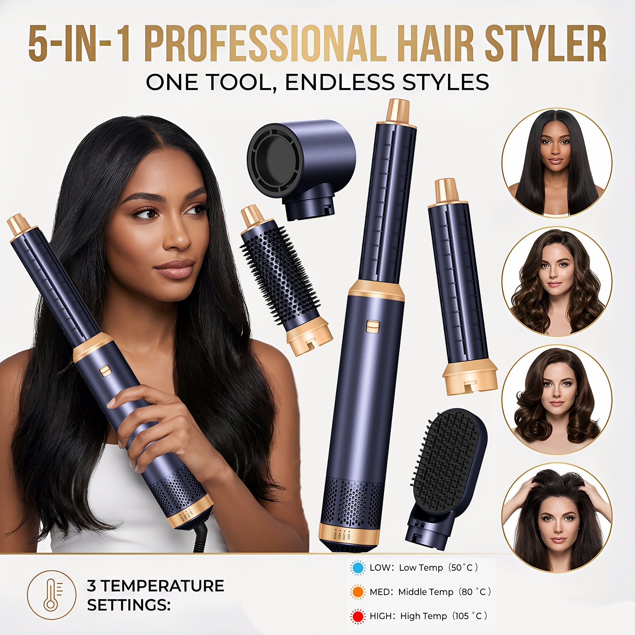 5-In-1 Ionic Hair Dryer Kit, 110000 RPM High-Speed, 1000W, with Diffuser, Automatic Curling Wand, Straightening, And Styling, Hair Dryer for Bathroom Valentine'S Day Gift