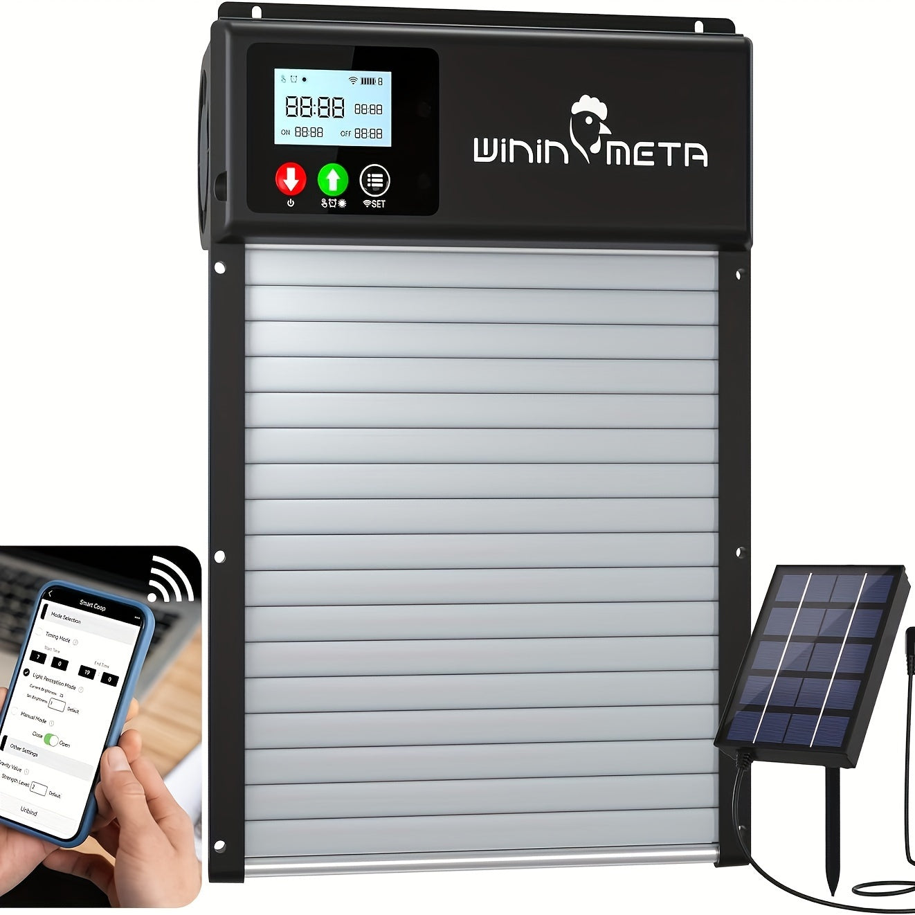 Automatic Chicken Coop Door Solar Powered, 2024 Upgrade App Wifi Remote Control Electric Automatic Chicken Door Opener with Timer And Light Sensor Setting with LCD Display Aluminum Door Anti-Pinch Design