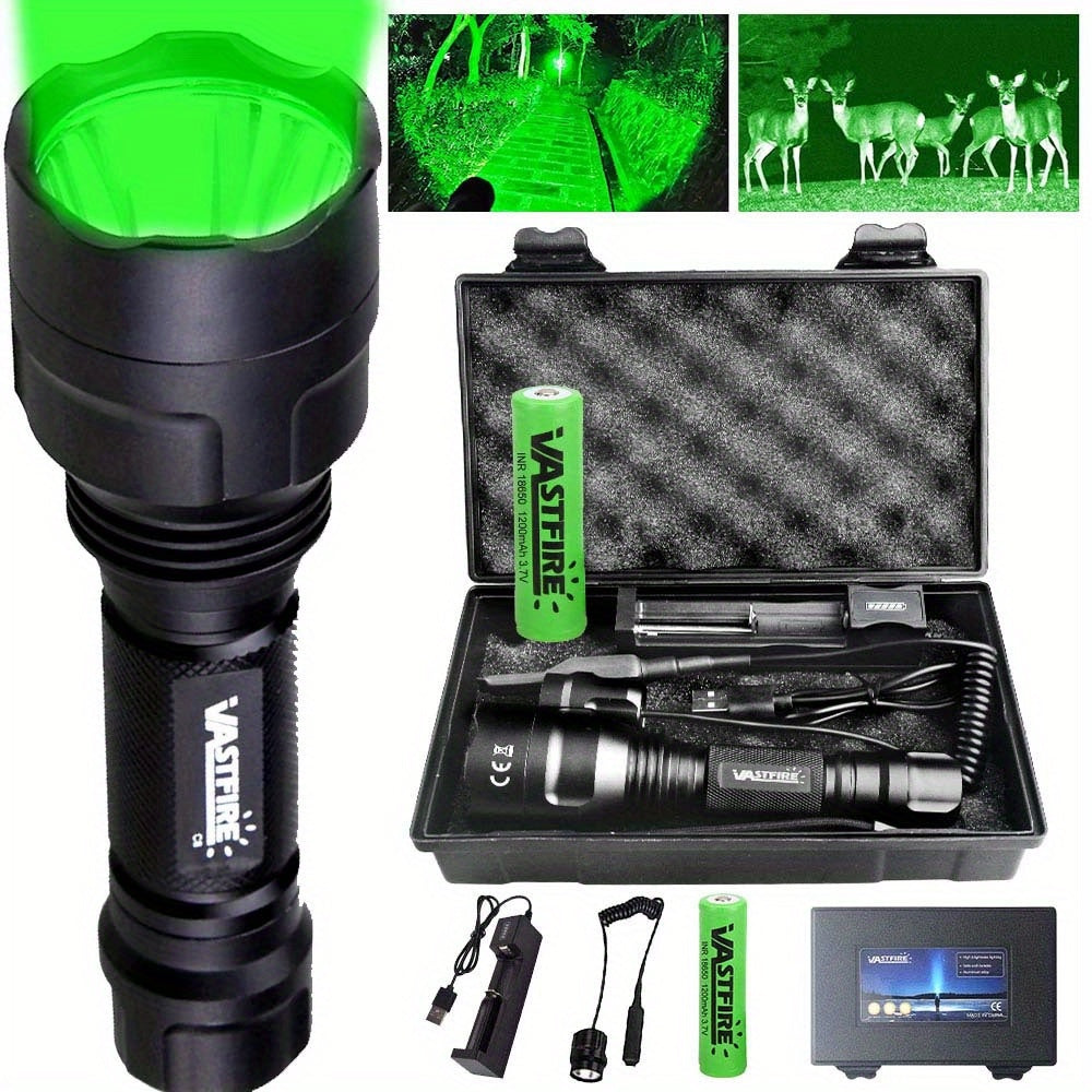 Powerful 365.76 meter Long-Range LED Flashlight, Red Green White High-Powered Hunting Light with  Compatibility, Built-in Rechargeable 18650 Battery And Pressure Switch, Perfect Gift Box for Running, Hunting, Camping, And Hiking