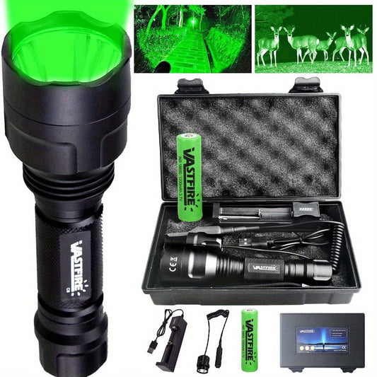 Powerful 365.76 meter Long-Range LED Flashlight, Red Green White High-Powered Hunting Light with  Compatibility, Built-in Rechargeable 18650 Battery And Pressure Switch, Perfect Gift Box for Running, Hunting, Camping, And Hiking