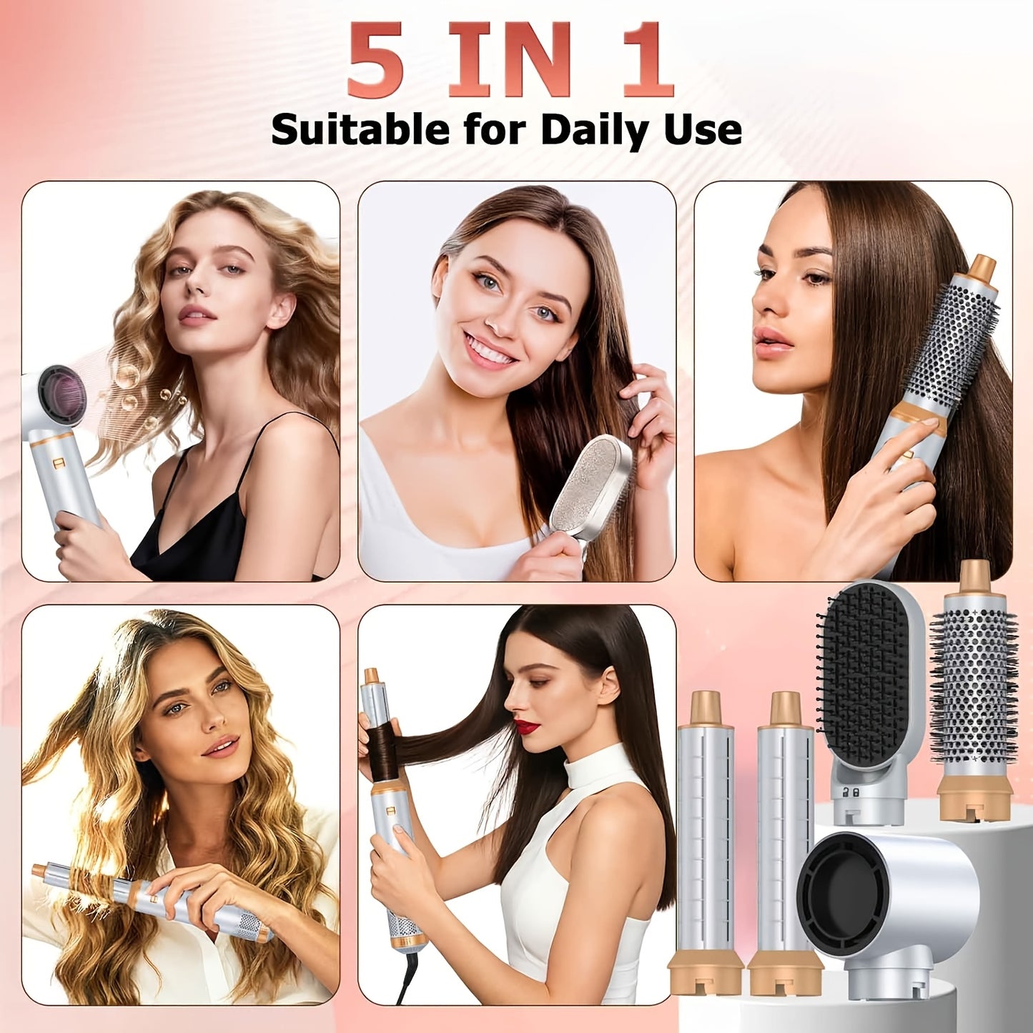 UKLISS 5 in 1 Hair Styler Hot Air Brush Detachable Hair Hot Brush Air Curler Air Curling Wrap Styler Upgrade Hot Air Brush Curling Iron Brush Hair Styling Tools for Curling Straightening, Hair Straightening Tool, Valentine'S Day Gift, New Year Gifts