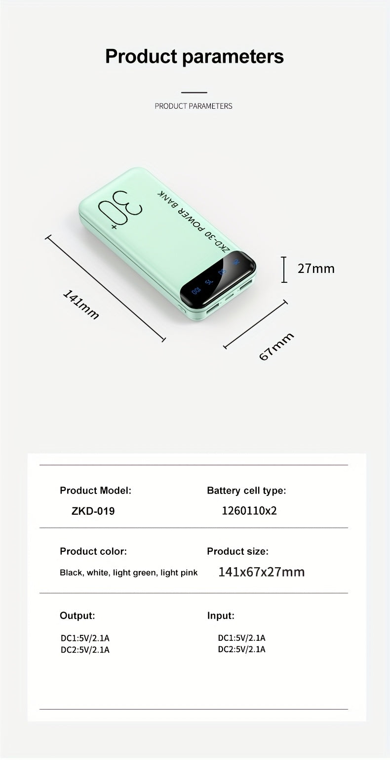 30000mAh Portable Power Bank with LED Screen, 1 USB-C/1 Mirco USB/2 USB Ports, Dual Input, Lightweight And Compact for All Mobile Phones - Travel, Outdoor Emergency Battery Pack, Perfect Gift, Outdoor Charging Station, Fashionable Device Design, Large Cap