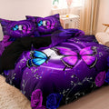 3pcs Romantic Purple Butterfly And Blue Butterfly Flower Pattern Quilt Duvet Cover Set, Soft Comfortable Bedding, HD Digital Printing, (1*Duvet Cover + 2*Pillowcase, Without Core), for Room/Bedroom Decorations, Couple Gifts, Local Warehouse