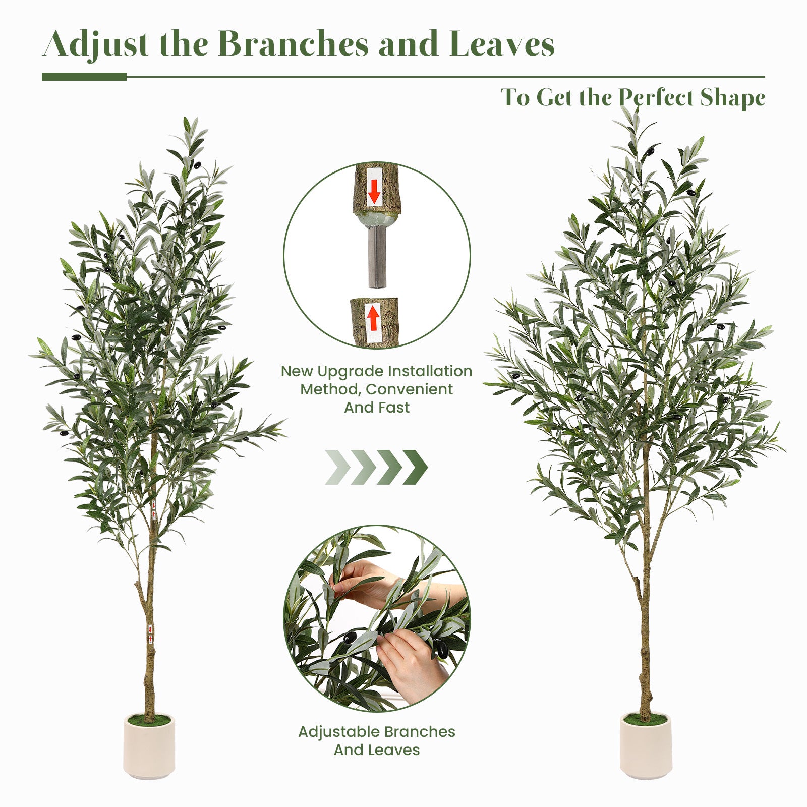 180Cm Artificial Olive Trees, Faux Silk Plant with Lively Artificial Trunk And Lifelike Fruits, Indoor Fake Potted Tree with White Planter for Modern Home Office Living Room Decor, 120/150/180/210/240Cm