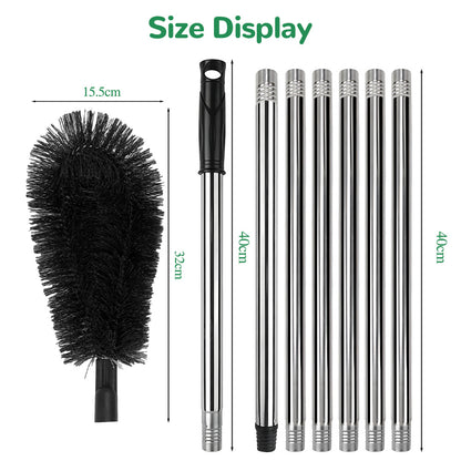 [No-Ladder Needed] Gutter Cleaning Tool Set - 2.8M, 7-Section, Durable Aluminum Alloy Tubes with Brush Head - No-Ladder Needed for Easy Leaf & Debris Removal