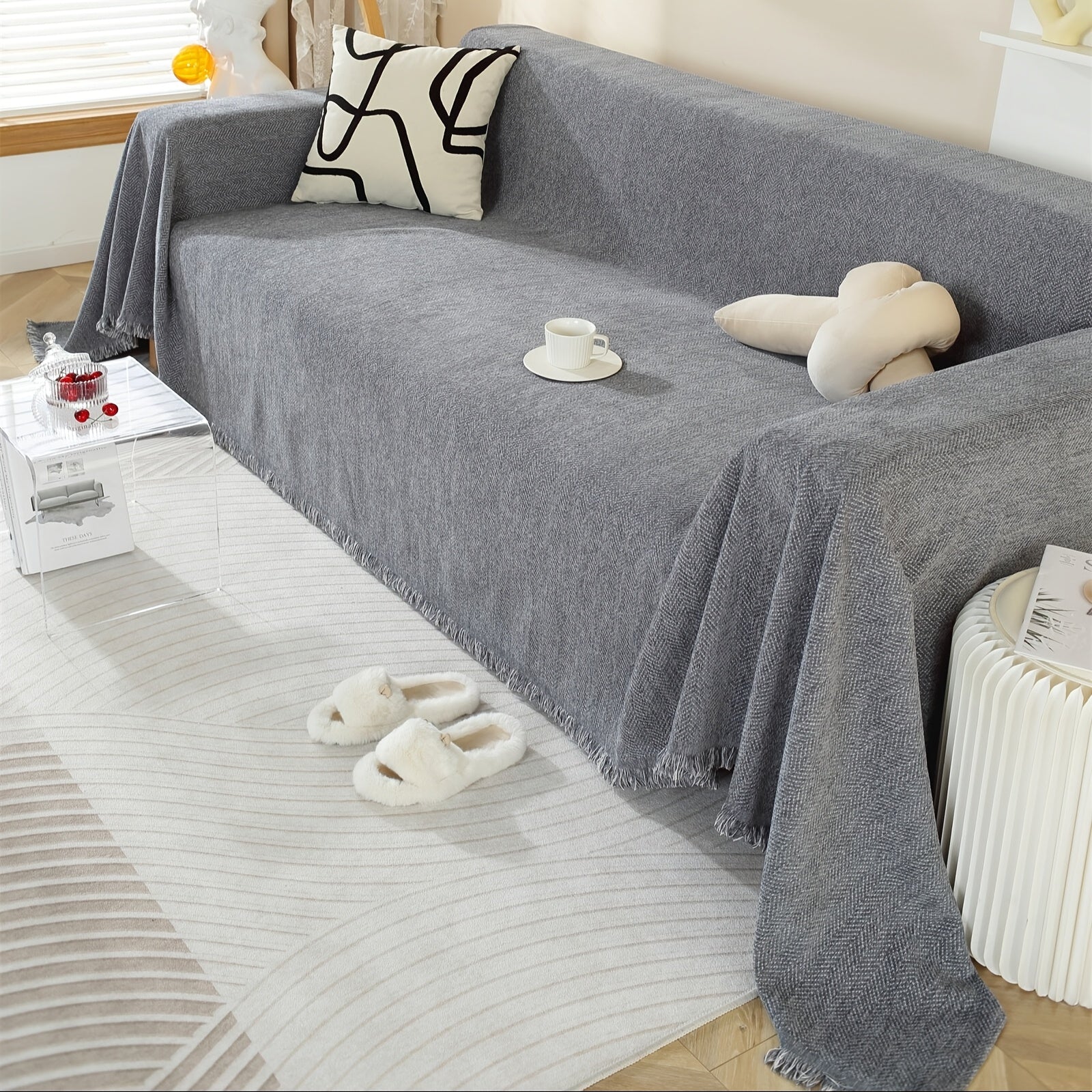 Dark Grey Sofa Throw Blanket – Modern Couch & Travel Cover – additional product view 13
