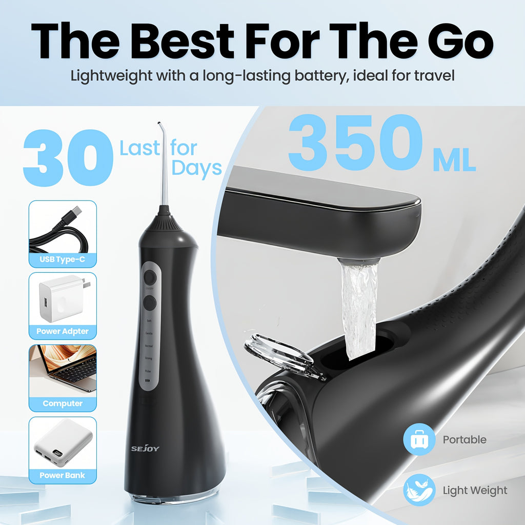 Water Flosser for Teeth Cleaning And Flossing, 5 Modes Rechargeable Cordless Oral Irrigator 350Ml Water Tank Teeth Cleaner, Portable Electric Dental Flossers for Home And Travel, Black/White
