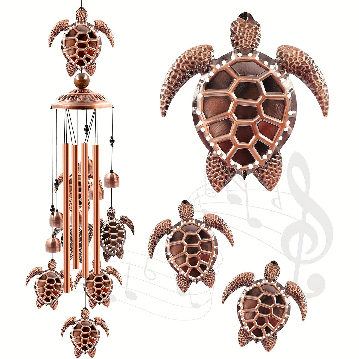 1pc Outdoor Bronze Sea Turtle Wind Chimes Suspension Mobile Tortoise Wind Chime Garden Decoration Gifts for Mom Friend, Thanksgiving Gifts, Aluminum Chime, Hanging Outdoor Decor